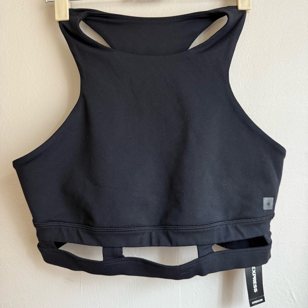 Express Black High Neck Racerback Sports Bra Cutout Medium NWT